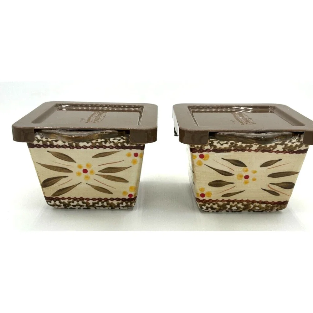 Temp-Tations by Tara Ramekins Square Serving Bowls‎ 10oz w/Lids & Metal Carrier